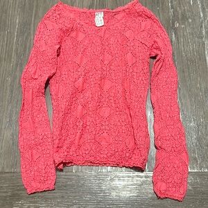 Free People top blouse women’s medium pink open knit paisley long sleeve